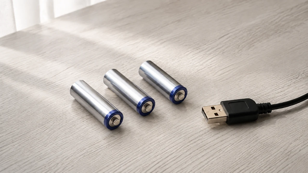 単3形電池3本とUSB電源の違いを表すイメージ。製品の付属品写真ではありません